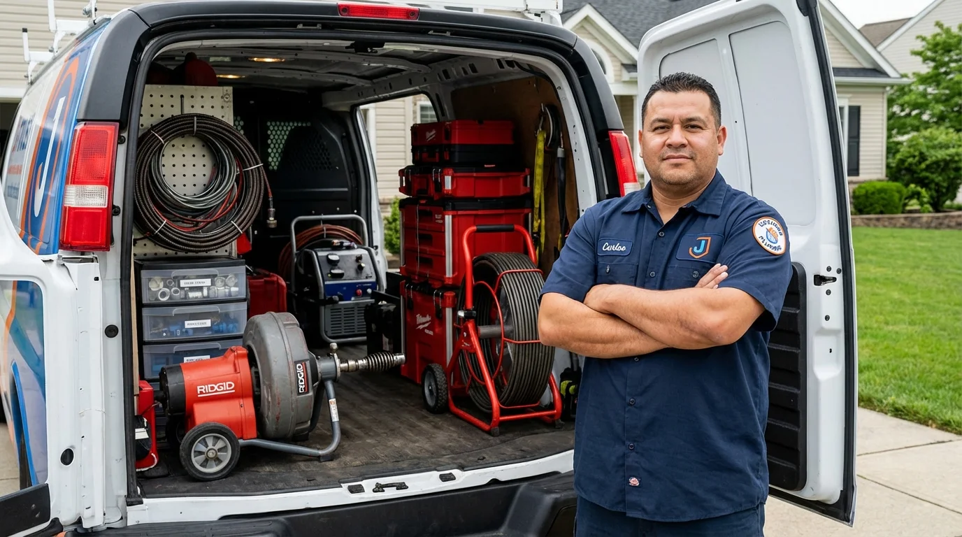 Professional drain cleaning equipment and Johns Plumbing LLC plumber in Conroe