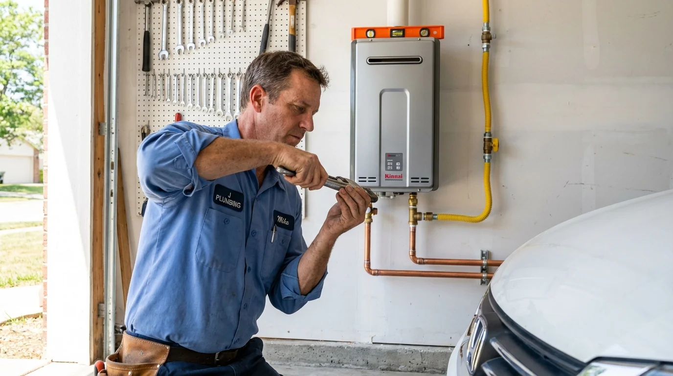 Tankless water heater installation by a Johns Plumbing LLC plumber in Conroe